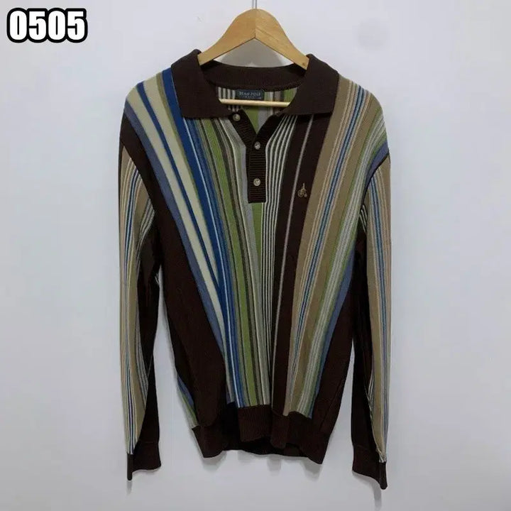 [BUNJANG] Beanpole Multicolor Old School Long Sleeve Knit Polo / L 빈폴 멀티컬러 올드스쿨 긴팔 카라 니트