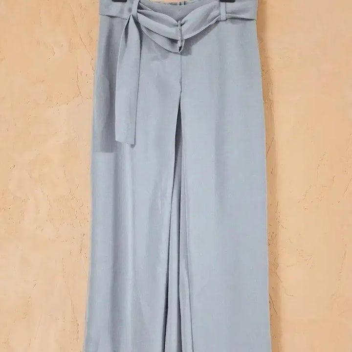 [BUNJANG] Light Blue Wide Belt Pants with Back Elastic Waistband / 소라색 와이드 벨트 팬츠 (상태 최상, 뒷밴딩)