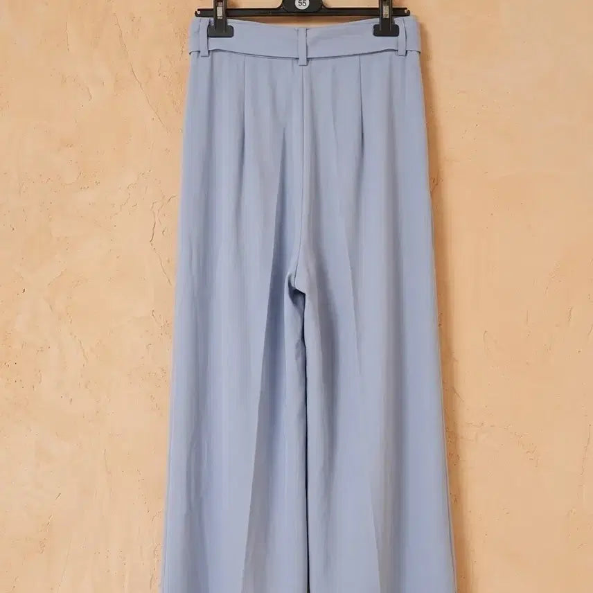 [BUNJANG] Light Blue Wide Belt Pants with Back Elastic Waistband / 소라색 와이드 벨트 팬츠 (상태 최상, 뒷밴딩)