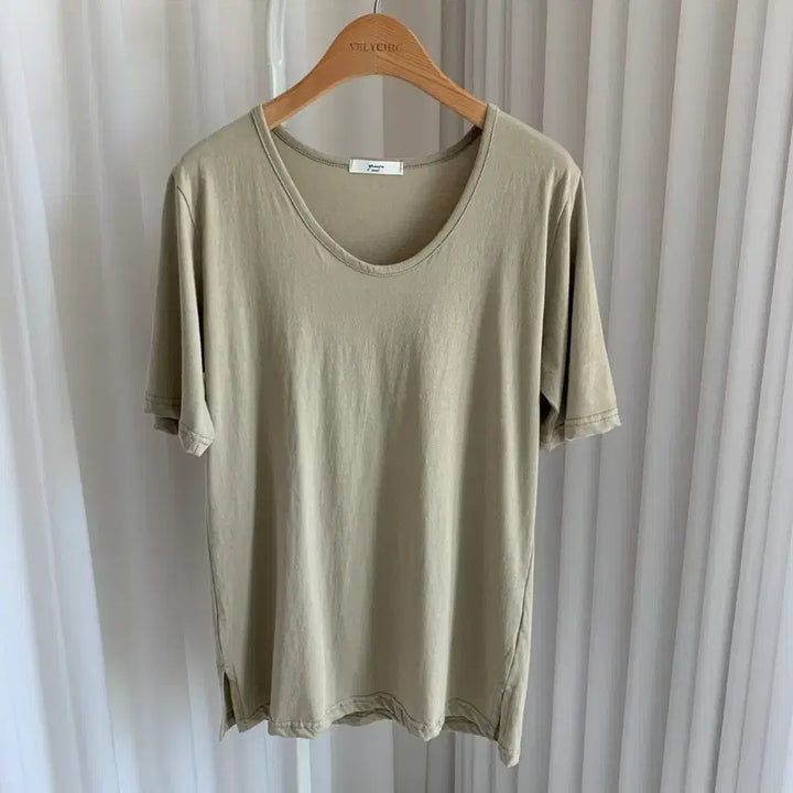 [BUNJANG] Washed Cotton U-Neck Short-Sleeve T-Shirt / 워싱 코튼 얇은 면 유넥 반팔 티셔츠