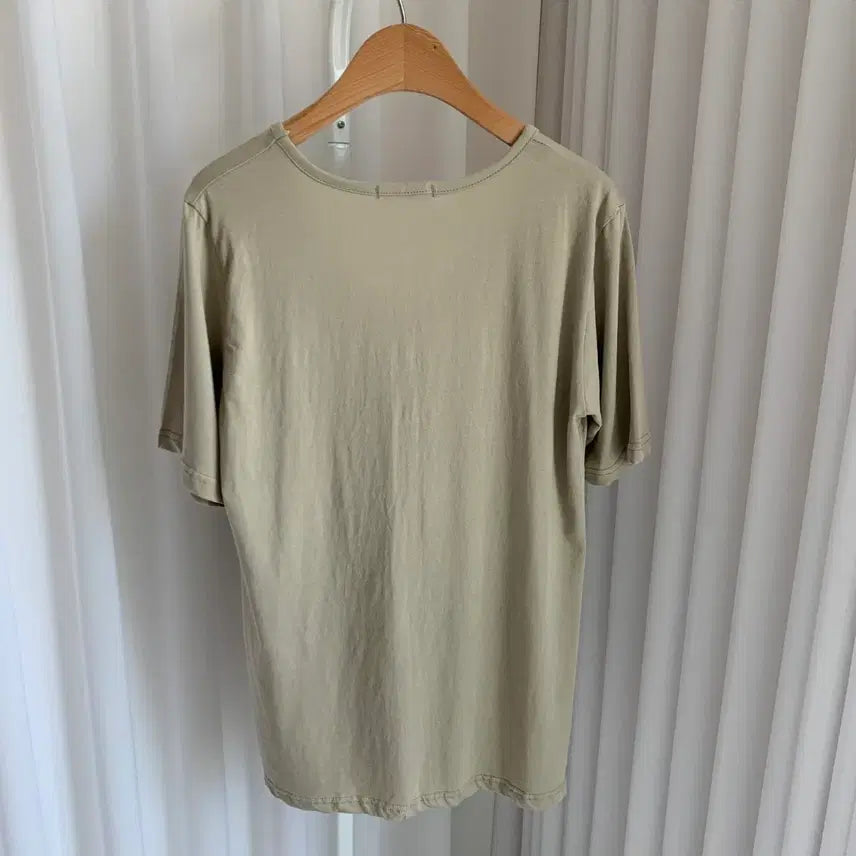 [BUNJANG] Washed Cotton U-Neck Short-Sleeve T-Shirt / 워싱 코튼 얇은 면 유넥 반팔 티셔츠