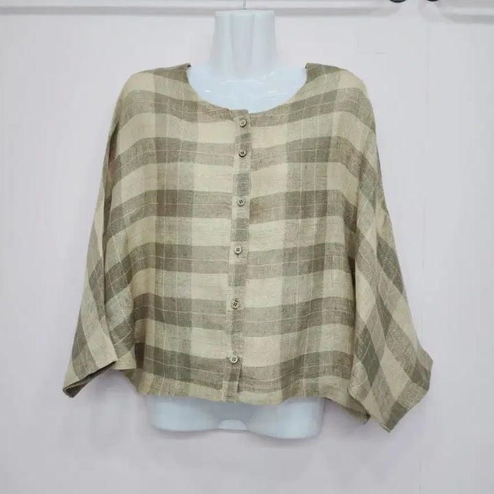 [BUNJANG] Vintage Check Linen Blend Blouse / 일본빈티지 / 체크무늬 버튼 마 블라우스