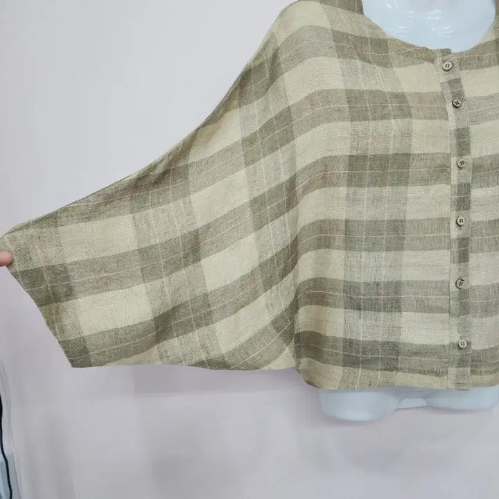 [BUNJANG] Vintage Check Linen Blend Blouse / 일본빈티지 / 체크무늬 버튼 마 블라우스