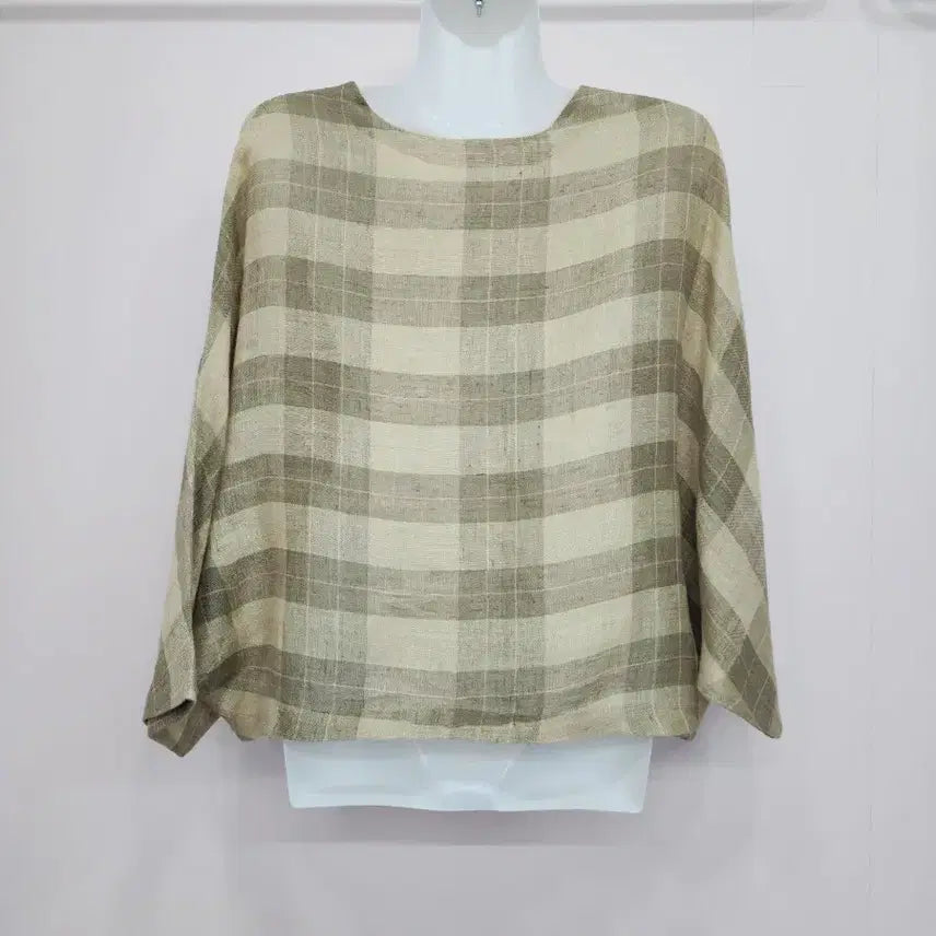 [BUNJANG] Vintage Check Linen Blend Blouse / 일본빈티지 / 체크무늬 버튼 마 블라우스