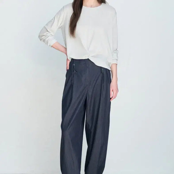 [BUNJANG] LATT by LATT Drawstring Wide Denim Pants / 한섬 26ss신상 래트 래트바이티 latt 드로우스트링 와이드 데님 55