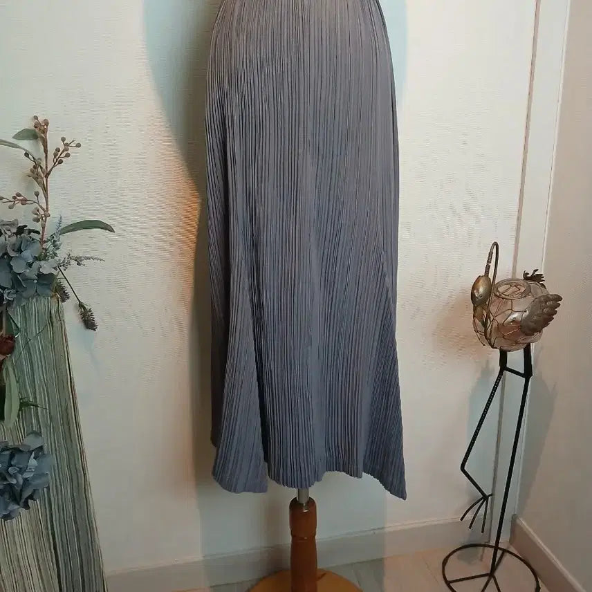 [BUNJANG] Pleated Long Skirt Blue Grey One Size / 플리츠 롱 스커트 블루그레이. 프리사이즈