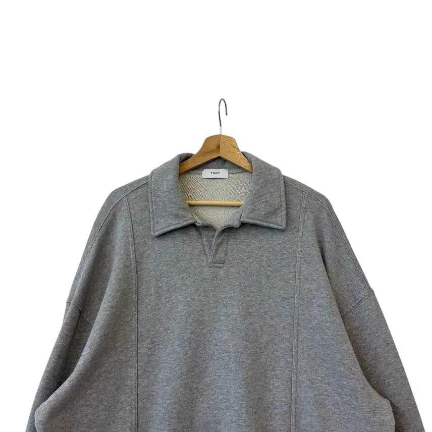 [BUNJANG] TNGT Semi-Oversized Heavyweight Button Collar Sweatshirt Size 100 / TNGT 세미오버핏 헤비웨이트 버튼 카라 스웨트 100 정품