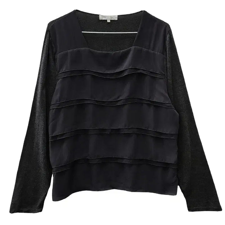 [BUNJANG] Vintage Bold Frill Stripe Gray Blouse / 빈티지 볼드 프릴 스트라이프 그레이 블라우스 46