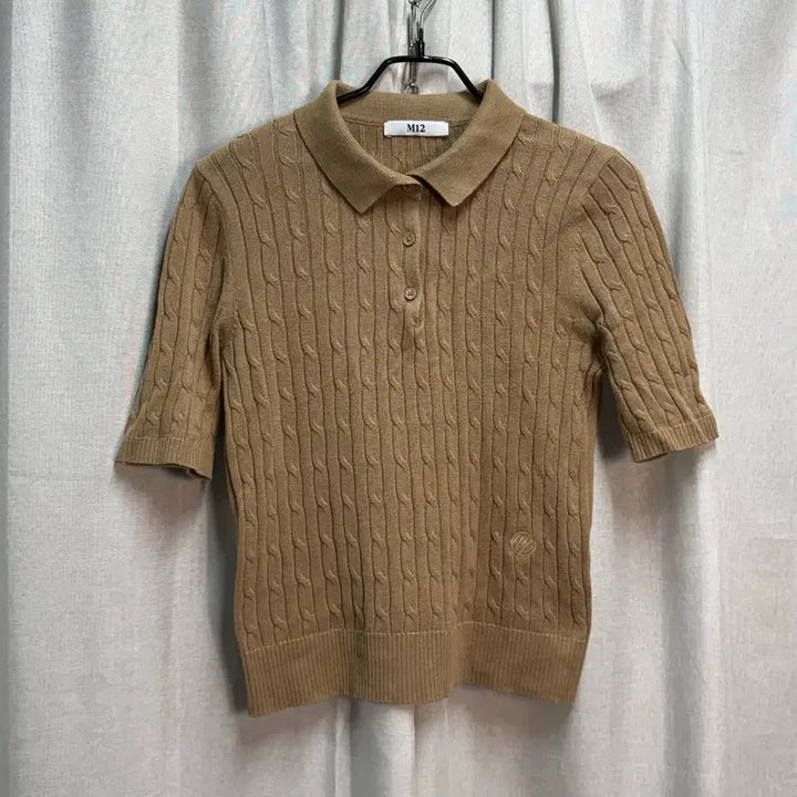 [BUNJANG] M12 Cable Knit Short Cropped Short Sleeve Polo T-Shirt Brown / [FREE] M12 케이블 니트 숏 크롭 반팔 카라티 브라운