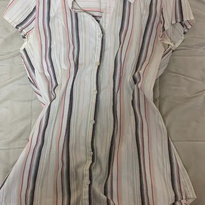 [BUNJANG] Japanese Vintage Striped Short-Sleeve Blouse / 일본빈티지 스트라이프 반팔 블라우스