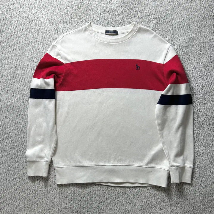 [BUNJANG] Hazzys White Color Block Cotton Long Sleeve Sweatshirt T-Shirt 100 / 헤지스 HAZZYS 화이트 컬러블록 면 긴팔 맨투맨 티셔츠100