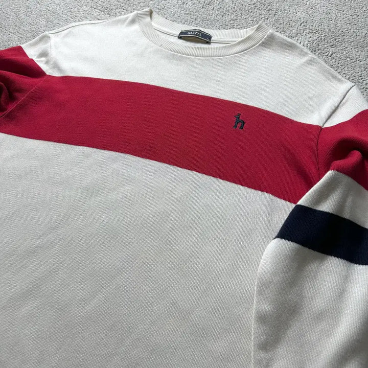 [BUNJANG] Hazzys White Color Block Cotton Long Sleeve Sweatshirt T-Shirt 100 / 헤지스 HAZZYS 화이트 컬러블록 면 긴팔 맨투맨 티셔츠100