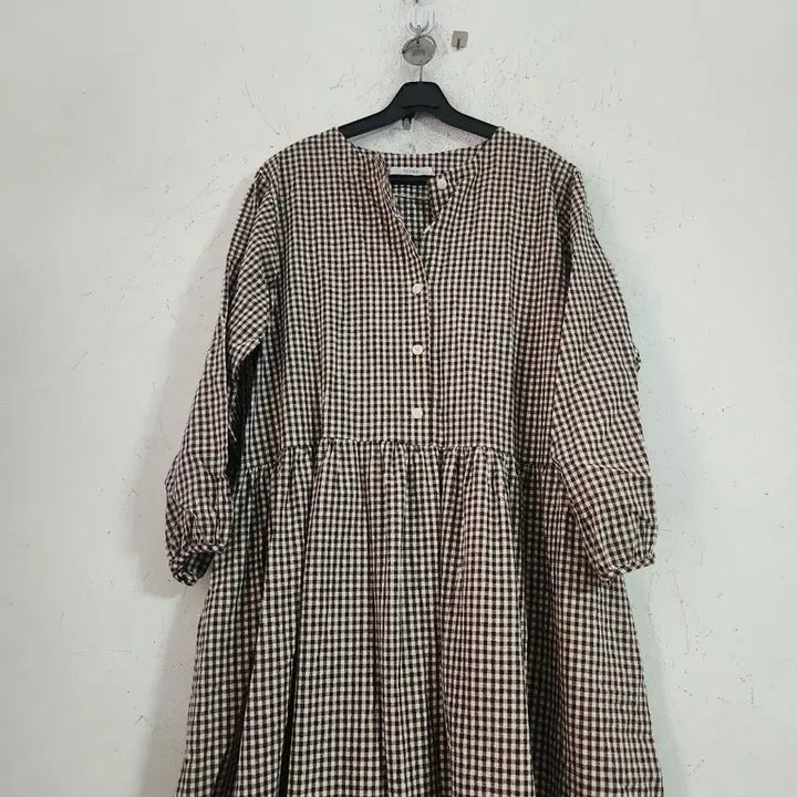 [BUNJANG] Checkered Long Sleeve Maxi Dress / 체크 롱 원피스 긴팔 free 사이즈