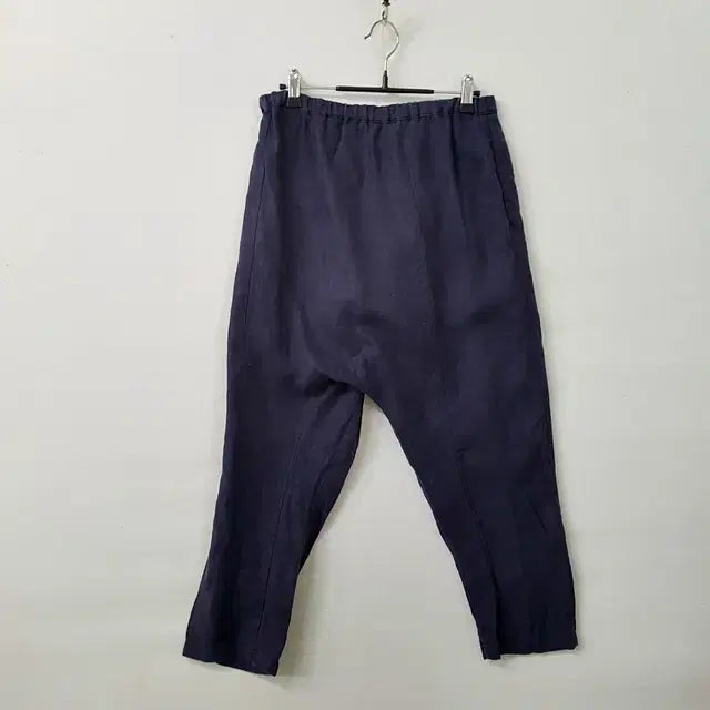 [BUNJANG] Navy 100% Linen Relaxed Fit Cropped Pants / 네이비 린넨 100% 밴딩 배기 팬츠