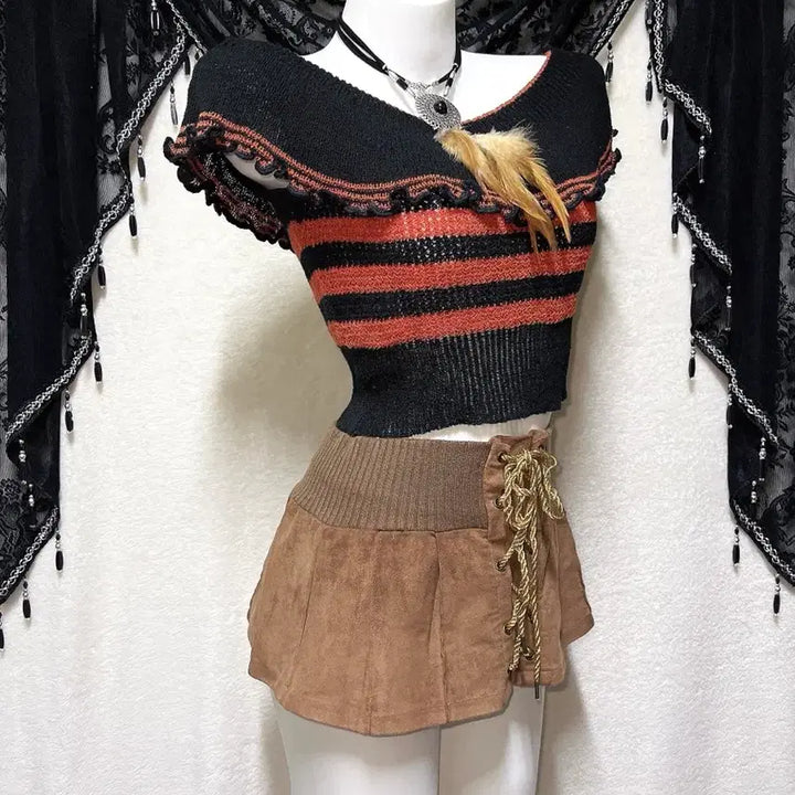 [BUNJANG] Chocolat Off-Shoulder Knit Top / 라떼갸루 쇼콜라 오네 히피 웨스턴 오프숄더 니트탑 너드 페어리그런지 핀터