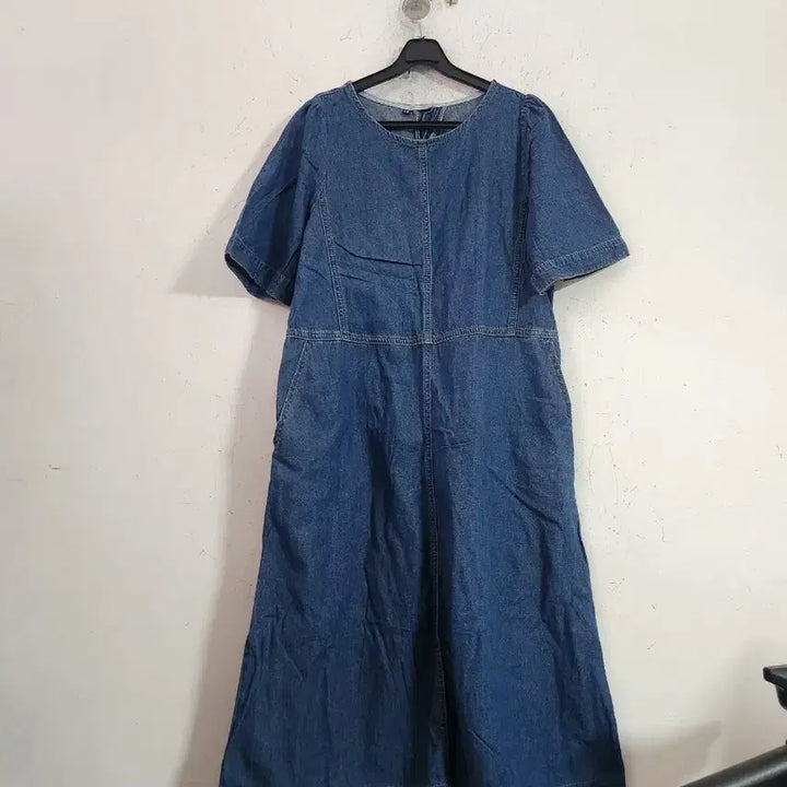 [BUNJANG] Blue Denim Short Sleeve Long Dress / 청 데님 반팔 롱 원피스