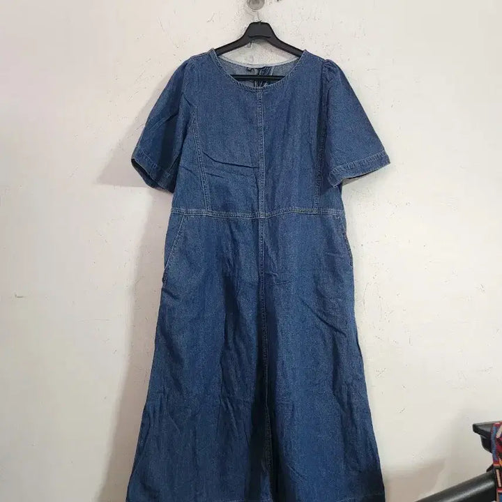 [BUNJANG] Blue Denim Short Sleeve Long Dress / 청 데님 반팔 롱 원피스