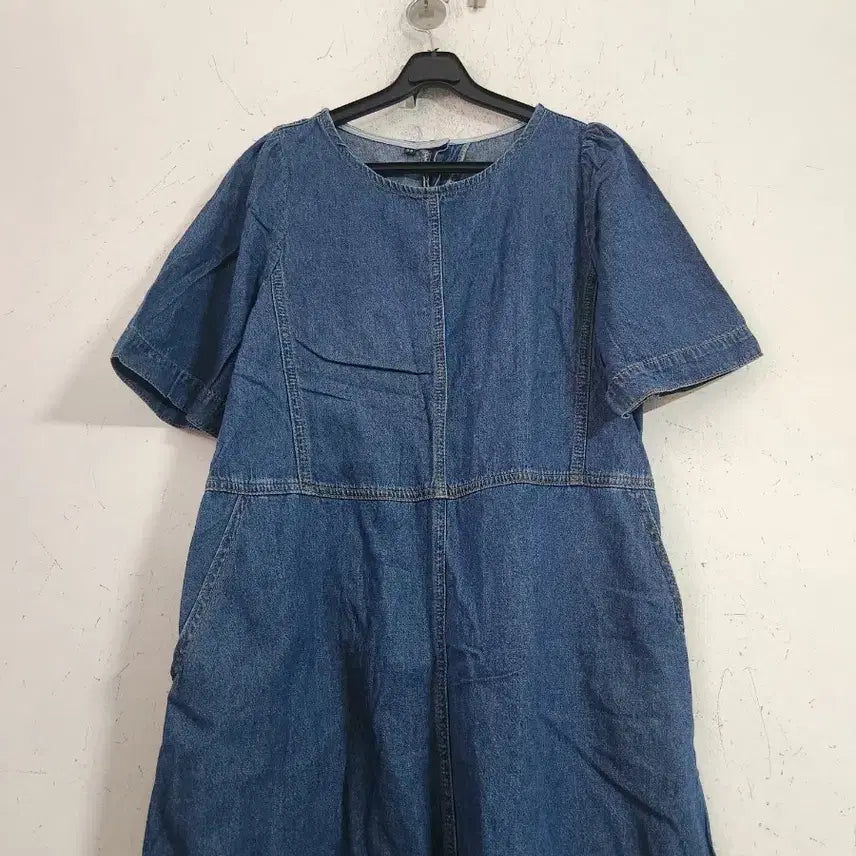 [BUNJANG] Blue Denim Short Sleeve Long Dress / 청 데님 반팔 롱 원피스