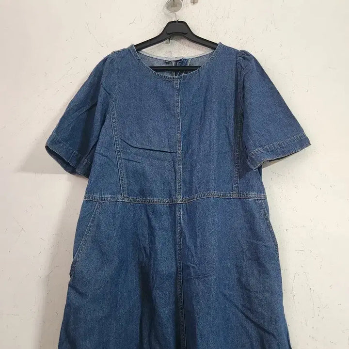 [BUNJANG] Blue Denim Short Sleeve Long Dress / 청 데님 반팔 롱 원피스