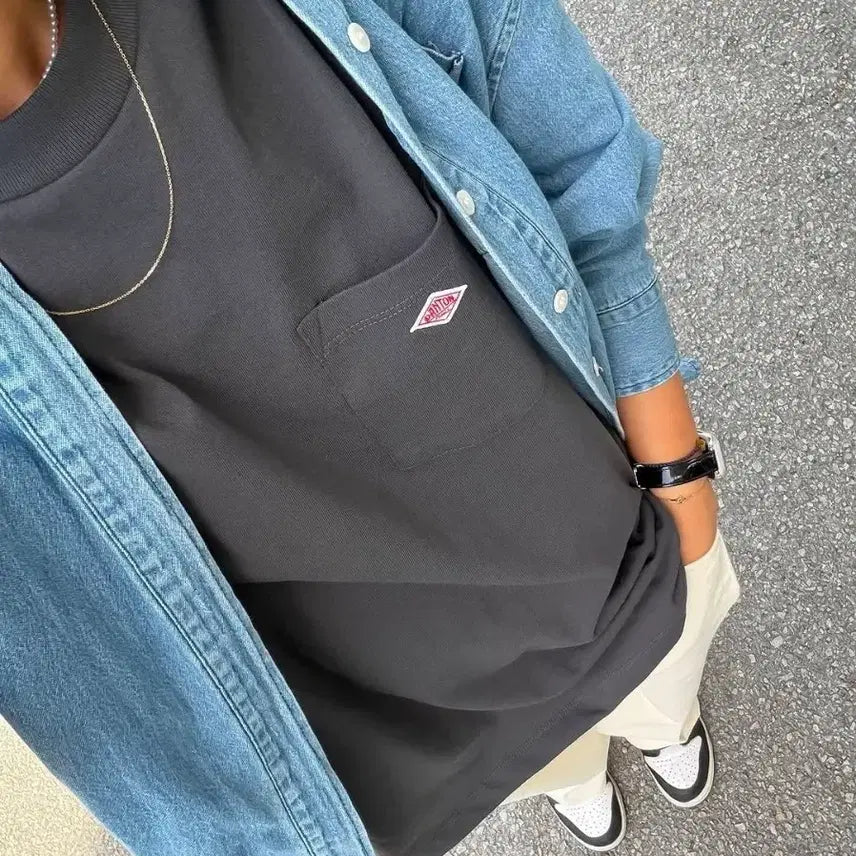 [BUNJANG] DANTON Pocket T-Shirt (White/Gray/Black) / DANTON 단톤 포켓 티셔츠 화이트/그레이/블랙