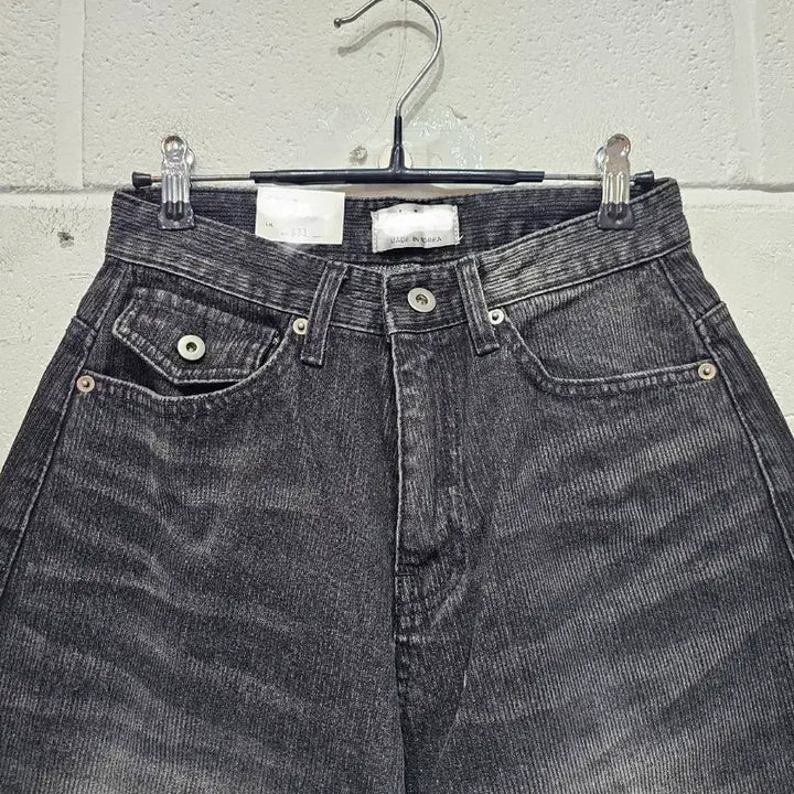 [BUNJANG] Ribbed Wide Leg Jeans - Black Denim / S,M,L사이즈 백포켓 가벼운재질 골지 와이드 흑청(673)