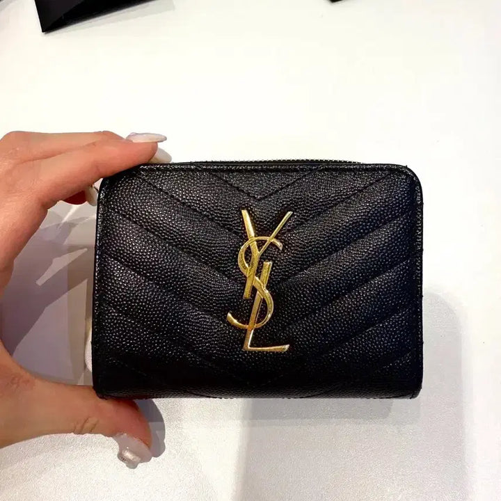[BUNJANG] Saint Laurent Matelasse Monogram Compact Zip Around Wallet / 생로랑 마틀라세 모노그램 지퍼 컴팩트 반지갑