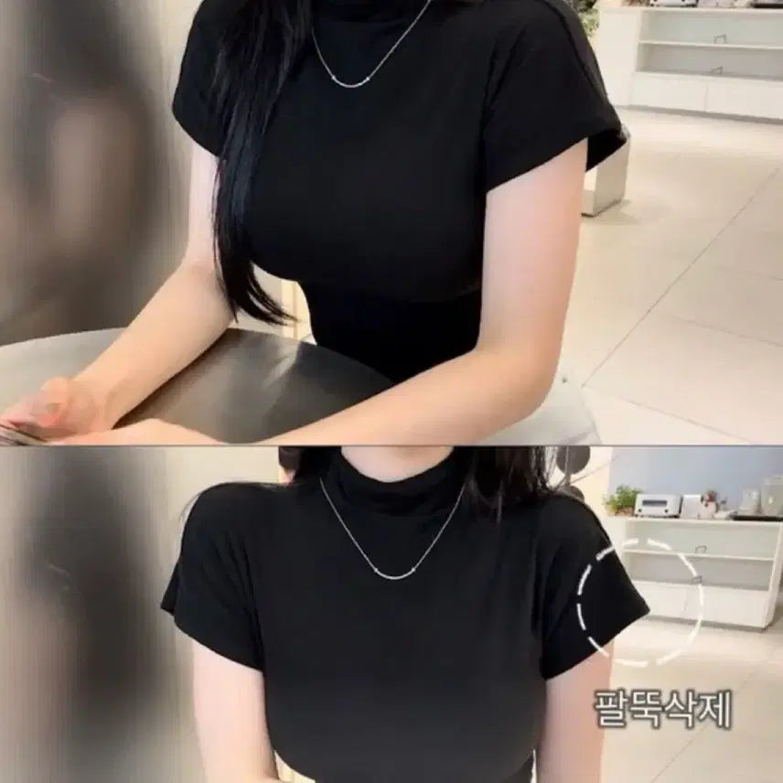 [BUNJANG] REBE MADE Turtleneck Short-Sleeve T-Shirt Black / REBE MADE 아이레브 터틀넥 반팔티 블랙 목티 검정 여름옷 에이블리