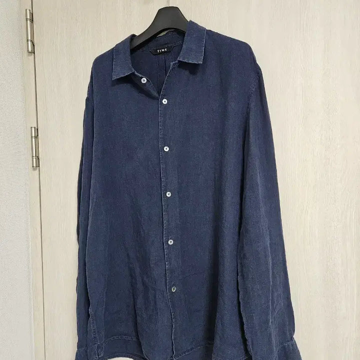 [BUNJANG] Time Homme Navy Linen Shirt / (24년제조)한섬 타임옴므 TIME 네이비 린넨 셔츠 105