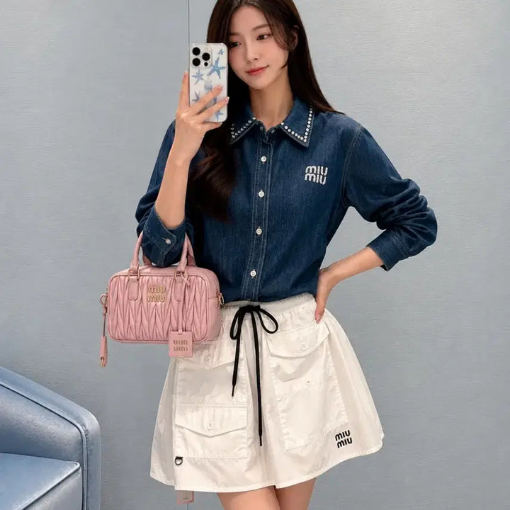 [BUNJANG] Miu Miu Crystal Stone Denim Shirt Indigo / 새상품)수입의류 미우미우 진청 크리스탈 스톤 데님 청 셔츠