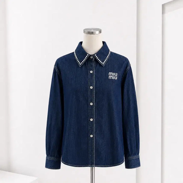 [BUNJANG] Miu Miu Crystal Stone Denim Shirt Indigo / 새상품)수입의류 미우미우 진청 크리스탈 스톤 데님 청 셔츠