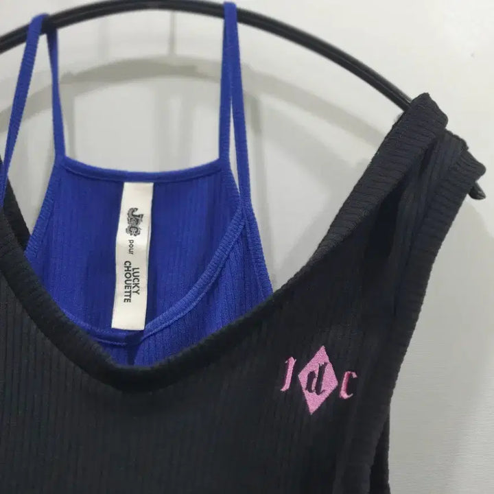 [BUNJANG] Lucky Chouette JDC Two-Way Sleeveless T-Shirt (Black/Blue) / 럭키슈에뜨블랙 /블루 JDC 투웨이 민소매 티셔츠