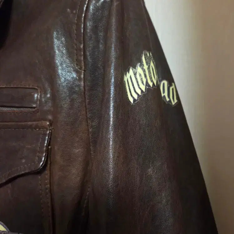 [BUNJANG] Brown Lambskin Leather Jacket with Patch Detail / 브라운 양가죽 자켓 패치 장식