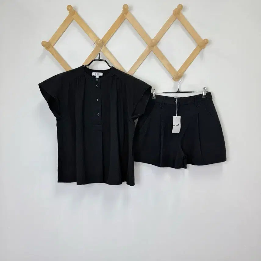 [BUNJANG] COS Black Cotton Textured Short Sleeve Blouse / 코스 cos 반팔 블라우스