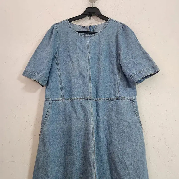 [BUNJANG] Blue Denim Short Sleeve Long Dress / 청 데님 반팔 롱 원피스