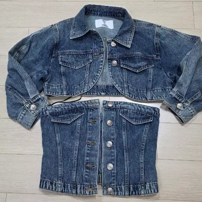 [BUNJANG] Ohboy! Cropped Jacket &amp; Bustier Set / 오브제  청자켓 뷔스띠에 셋트