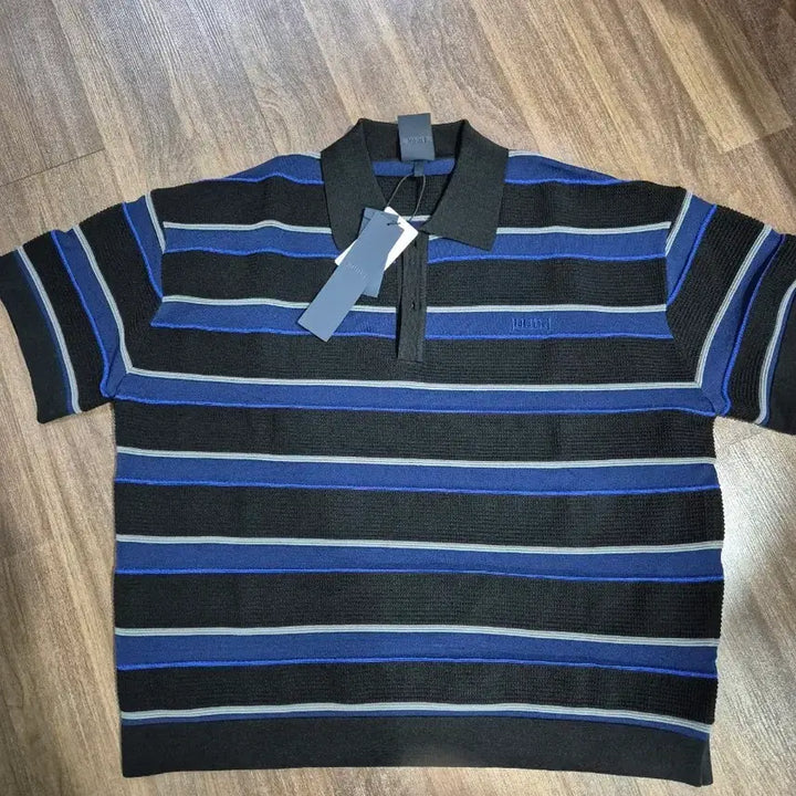 [BUNJANG] JUUN.J Stripe T-Collar Knit Blue S / 준지 스트라이프 티칼라 니트 블루 S
