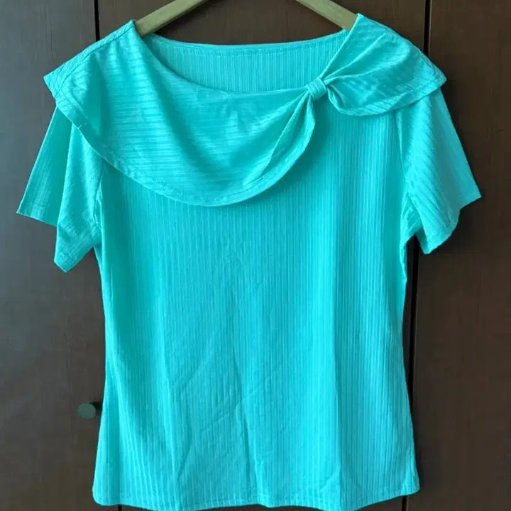 [BUNJANG] Mint Ribbon Short Sleeve Blouse / 민트 리본 반팔 블라우스