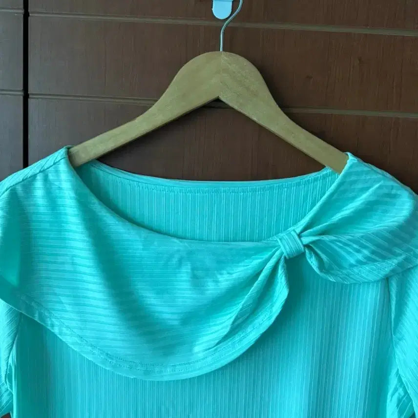 [BUNJANG] Mint Ribbon Short Sleeve Blouse / 민트 리본 반팔 블라우스