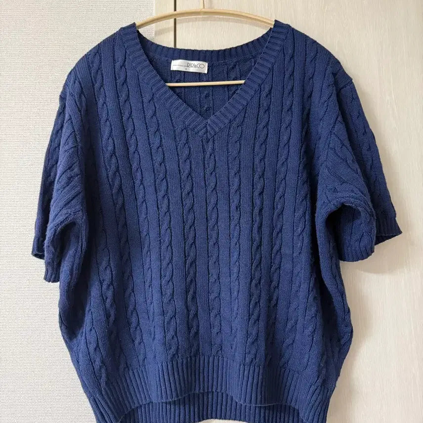 [BUNJANG] Ririnc Lirinc Knit Short Sleeve T-shirt Navy Size 4 / 리리앤코 니트반팔티