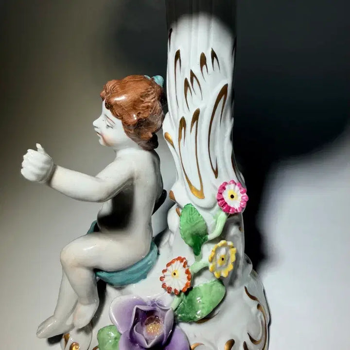 [BUNJANG] Meissen Angel Figurine with Flower Basket Compote (Excellent Condition) / 독일 본슈어홀츠 드레스덴, 천사피겨린과 꽃포지 롱 컴포트(최상)