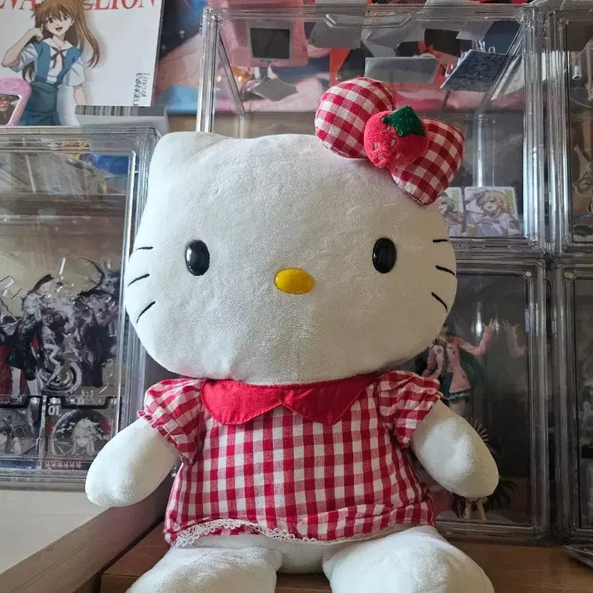[BUNJANG] Hello Kitty Checkered Dress Plush Doll / 헬로키티 체크 원피스 인형 봉제인형  키티