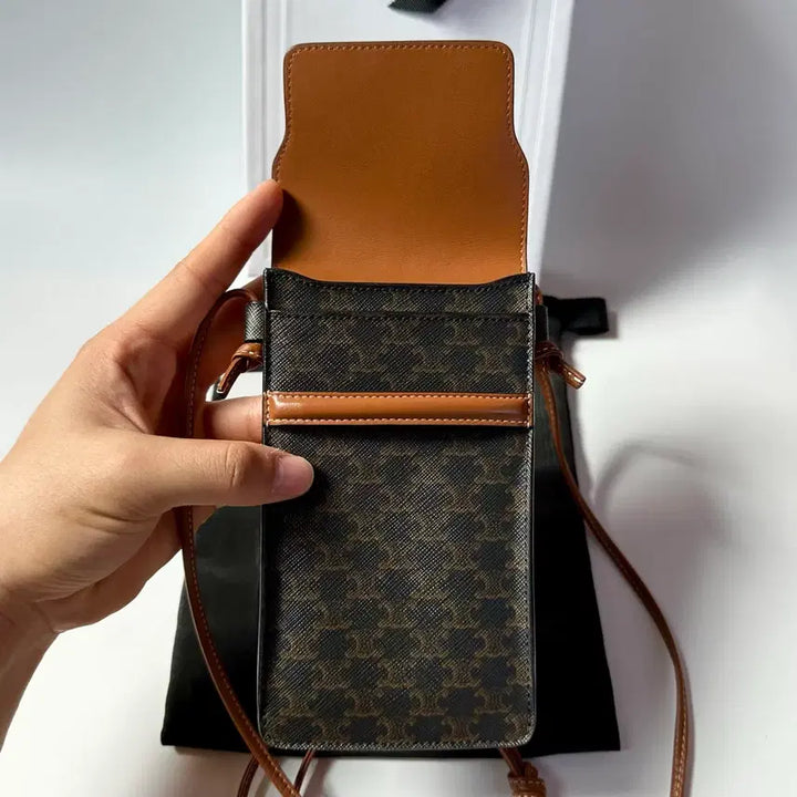 [BUNJANG] Celine Triomphe Canvas &amp; Lambskin Flap Phone Pouch Crossbody Bag / [새상품급] 셀린느 트리옹프 플랩 폰파우치 크로스백 가방