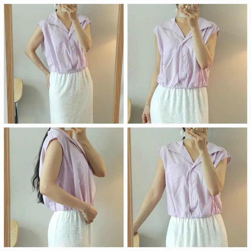 [BUNJANG] Merhen Open Collar Sleeveless Shirt / (55)메르헨 여성 민소매 셔츠 오픈카라넥