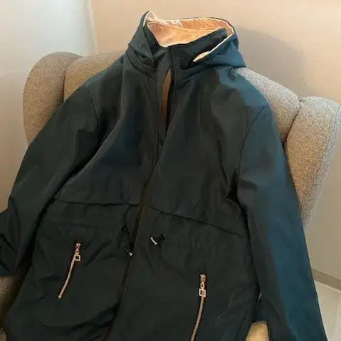 [BUNJANG] Reversible Hooded Field Jacket (Dark Green) / 양면후드 야상 점퍼 (짙은 녹색)