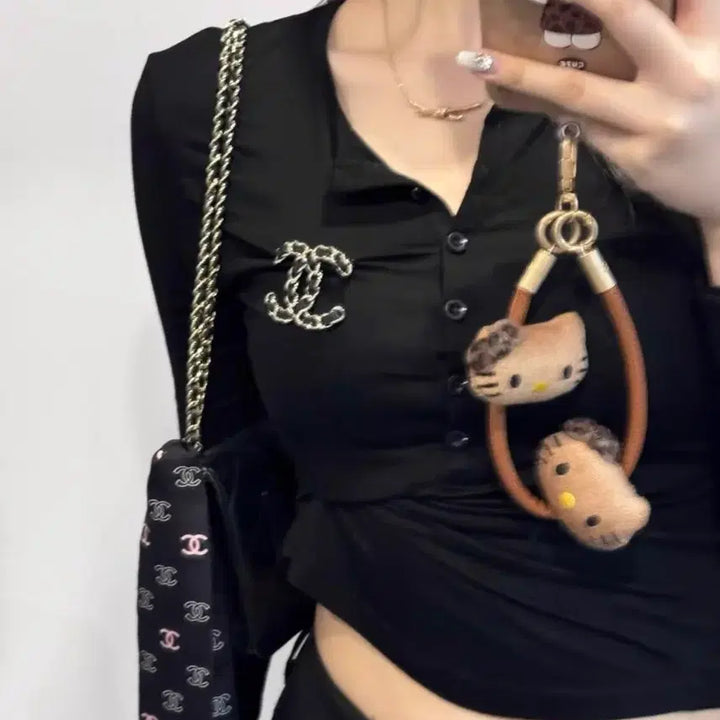 [BUNJANG] Chanel CC Logo Brooch Chain Gold Black / 샤넬 CC 로고 브로치 체인 금장 블랙