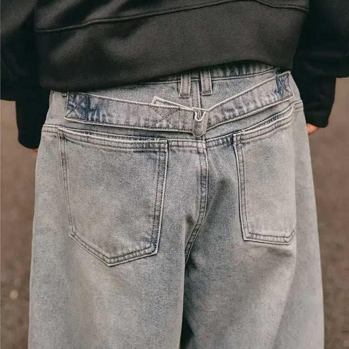 [BUNJANG] ZEROHOOD Washed Over Curved Denim Pants Greyish Blue / [제로] 신치 백 워시드 오버 커브드 데님 팬츠 [그레이시 블루]