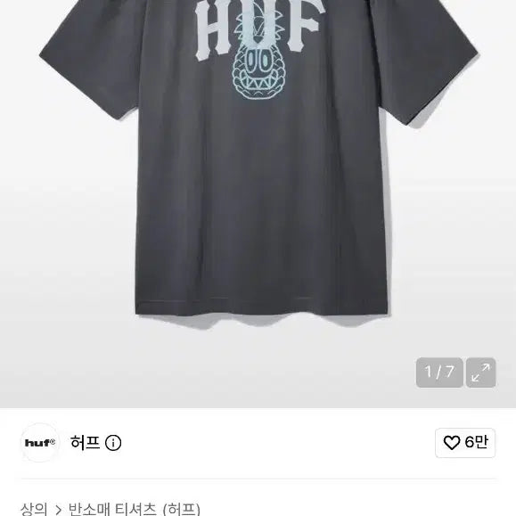 [BUNJANG] HUF x Reddy Collaboration Pineapple Print T-Shirt Charcoal L / HUF 허프 차콜 반팔 티셔츠 (레디 콜라보 파인애플 티) L