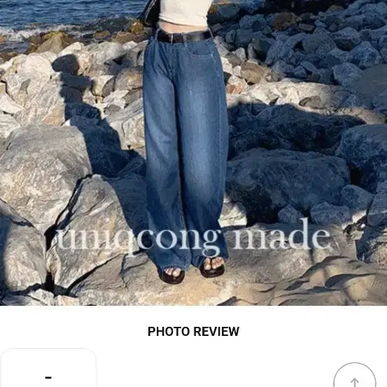 [BUNJANG] Unicon Summer Self-Produced Tencel Semi-Loose Fit Wide Jeans / 새상품 유니콩 여름 자체제작 텐셀 세미로우핏 후들후들 와이드 진청데님