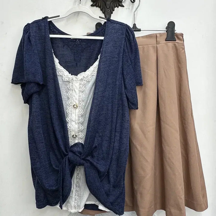[BUNJANG] Axixfarm Layered Lace Midi Skirt Coordinate Set / 일본빈티지 여름 모리걸 엑시즈팜 레이어드 레이스 미디스커트 코디세트