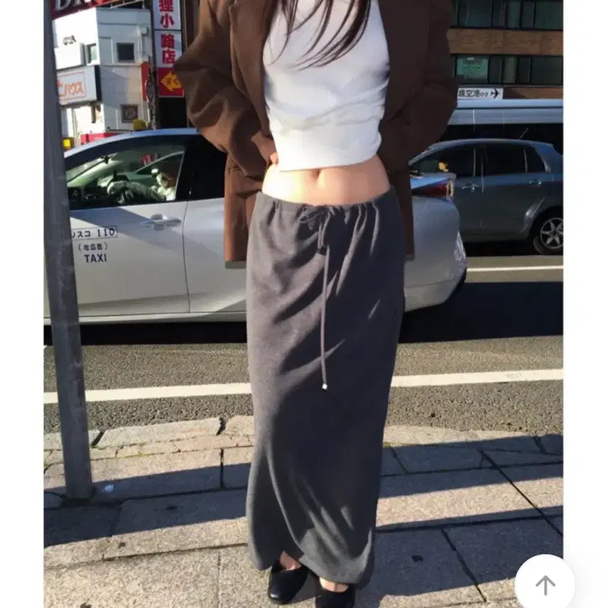 [BUNJANG] Maxi Long Skirt Charcoal / [새상품]밴딩 맥시 롱스커트 차콜